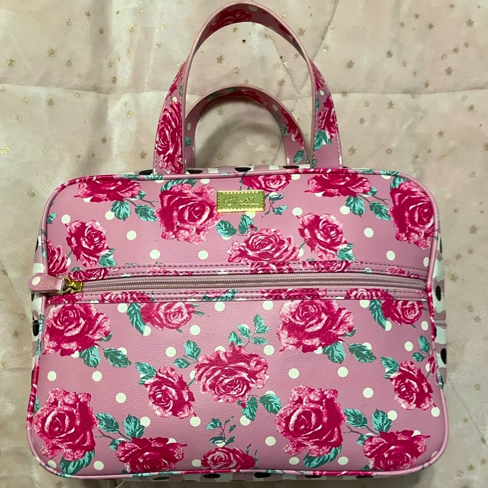 Betsey Johnson Weekender Cosmetic Bag Floral and Polka Dots 12”W 9”H 5”D